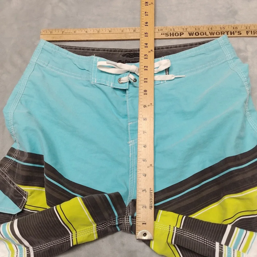 Palmwave Shorts Mens 32x11 Blue Striped Board Cargo Swim Trunks Surf Beachwear